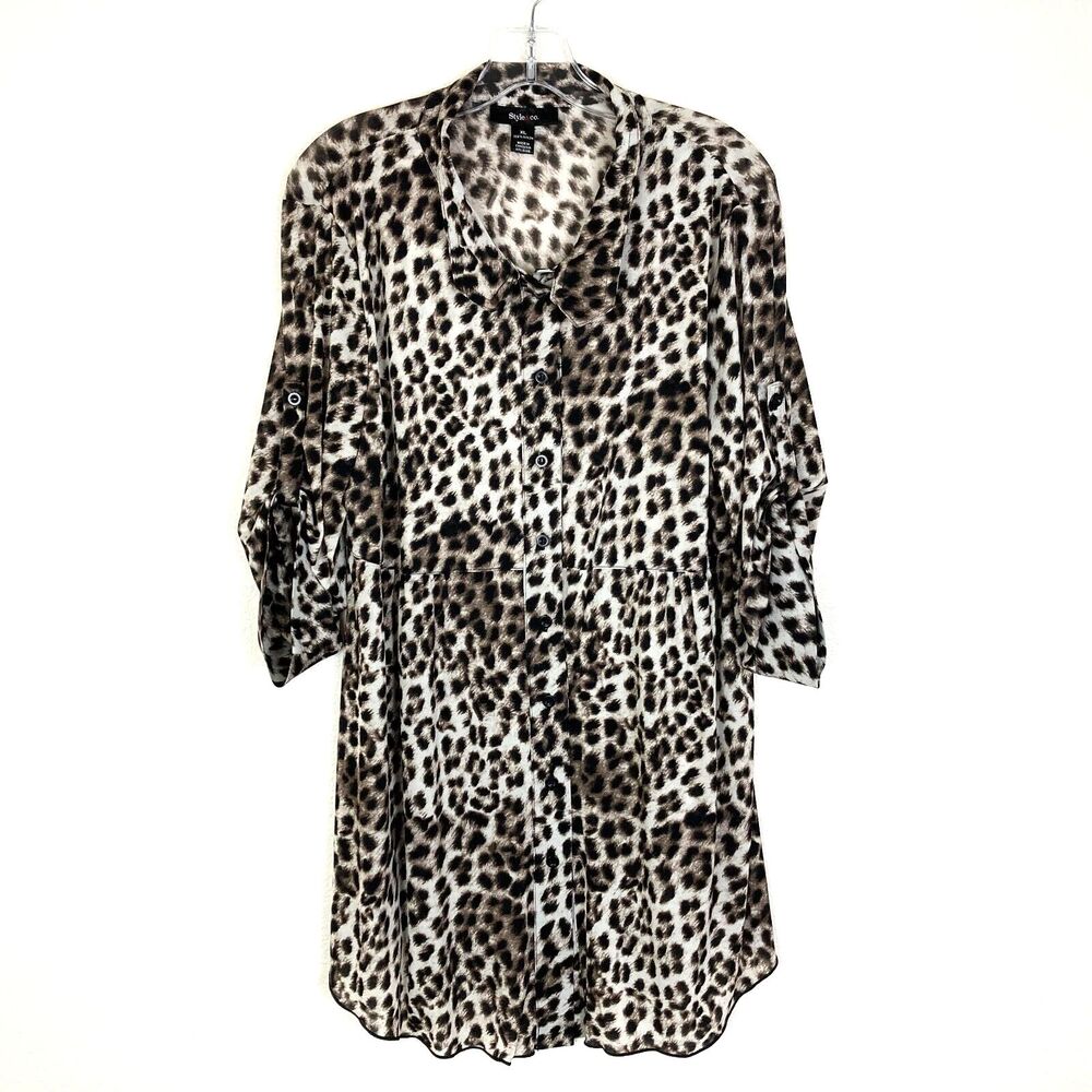 Style & Co. Button Up Tunic Top Women's Size XL Brown Nylon Stretch